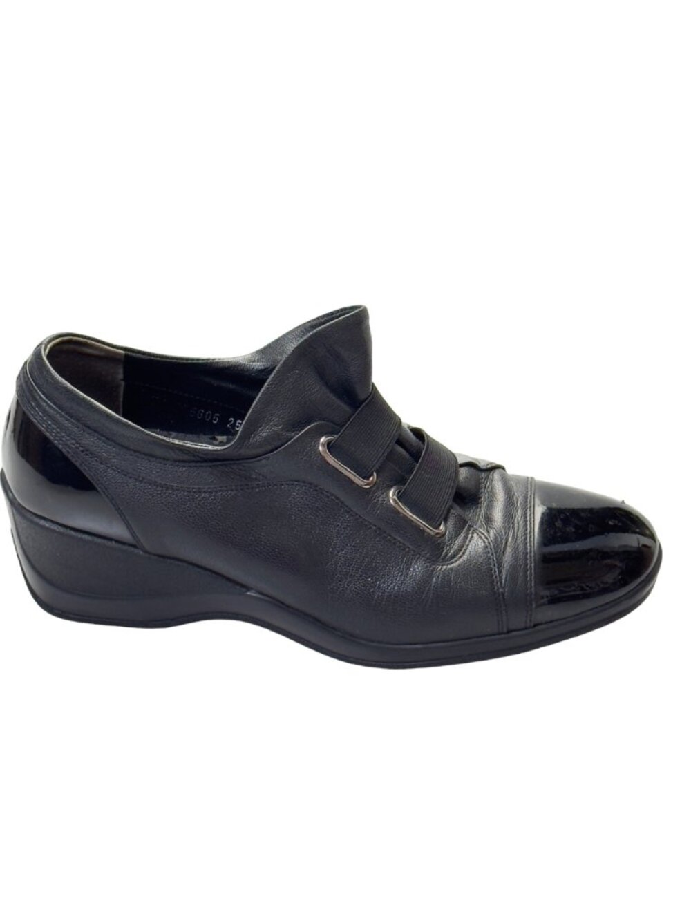 MOOK STYLE Women’s Shoes Black Leather Cap Toe Wedges Heels Size 9.5M - Picture 8 of 13